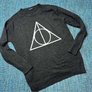 Harry Potter Deathly Hallow Knit Sweater in Dark Gray White